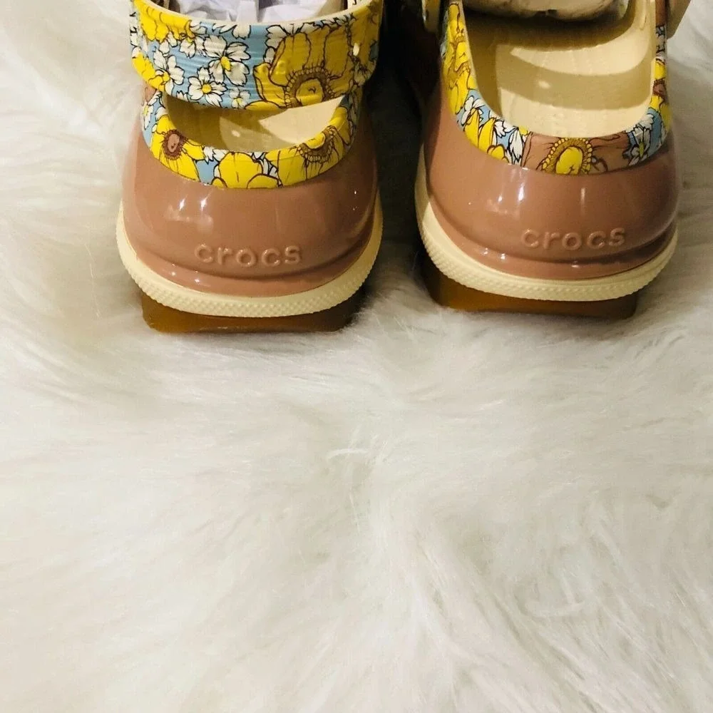 Crocs Mega Crush Retro Floral Sandal Bone‎ Multi Sunflower Platform Size M7 W9